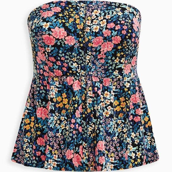 Torrid - Stretch Challis Lace-Up Back Corset Top in Floral Black​​​​​​​ - Picture 15 of 15